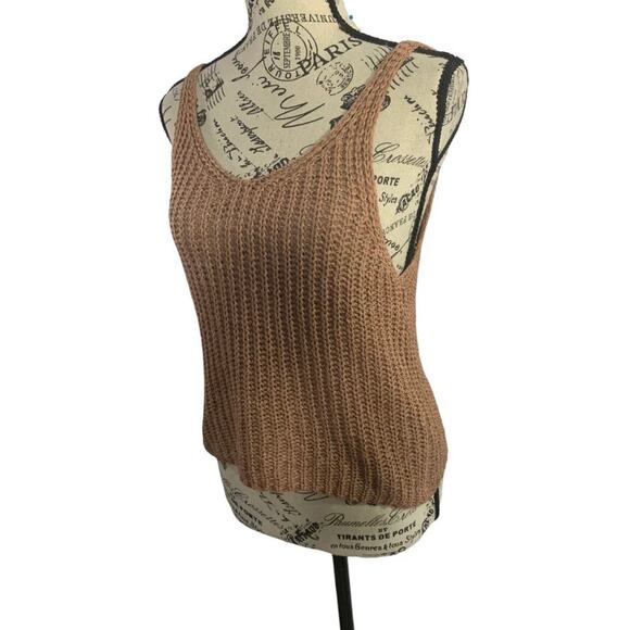 Moon & Madison Crocheted Tank Top Cropped V-neck Coco Brown Light women’s small - Picture 5 of 9
